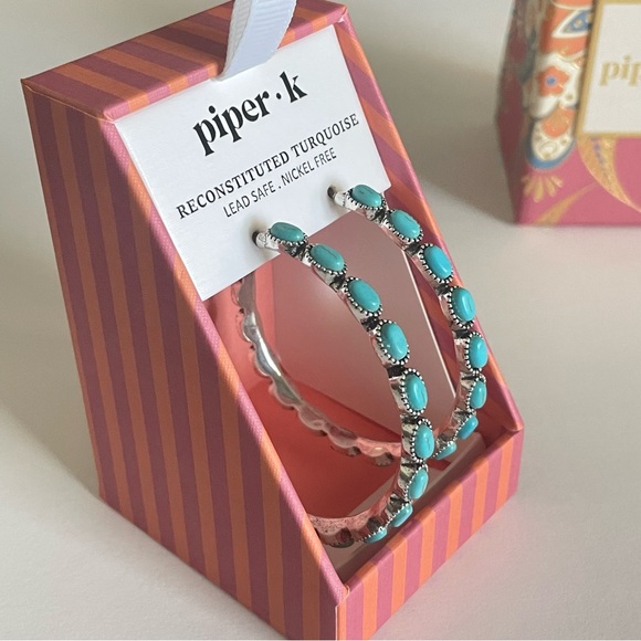 Piper K Jewelry - NWOT Piper K Reconstituted Turquoise Hoop Earrings Lead Safe Nickel Free